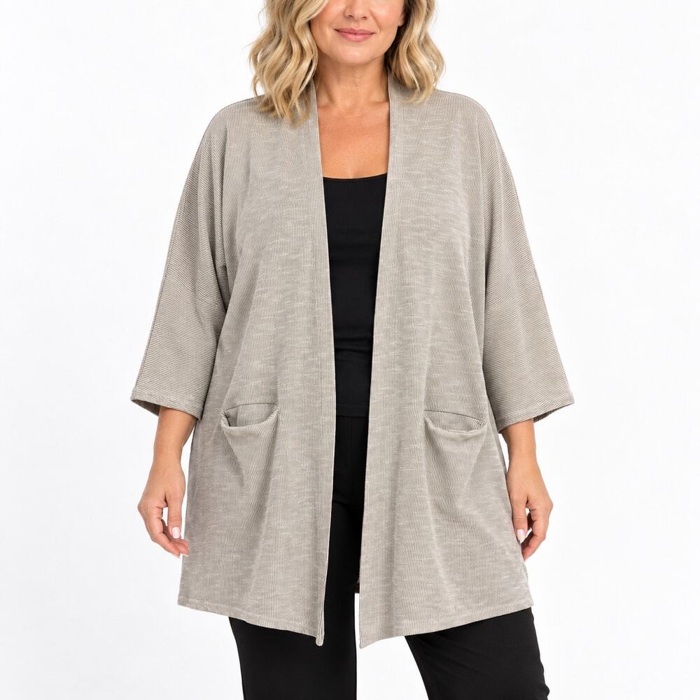 Donni Taupe/Gray Open Front Relaxed Fit Cardigan OSFA Contemporary Minimalist